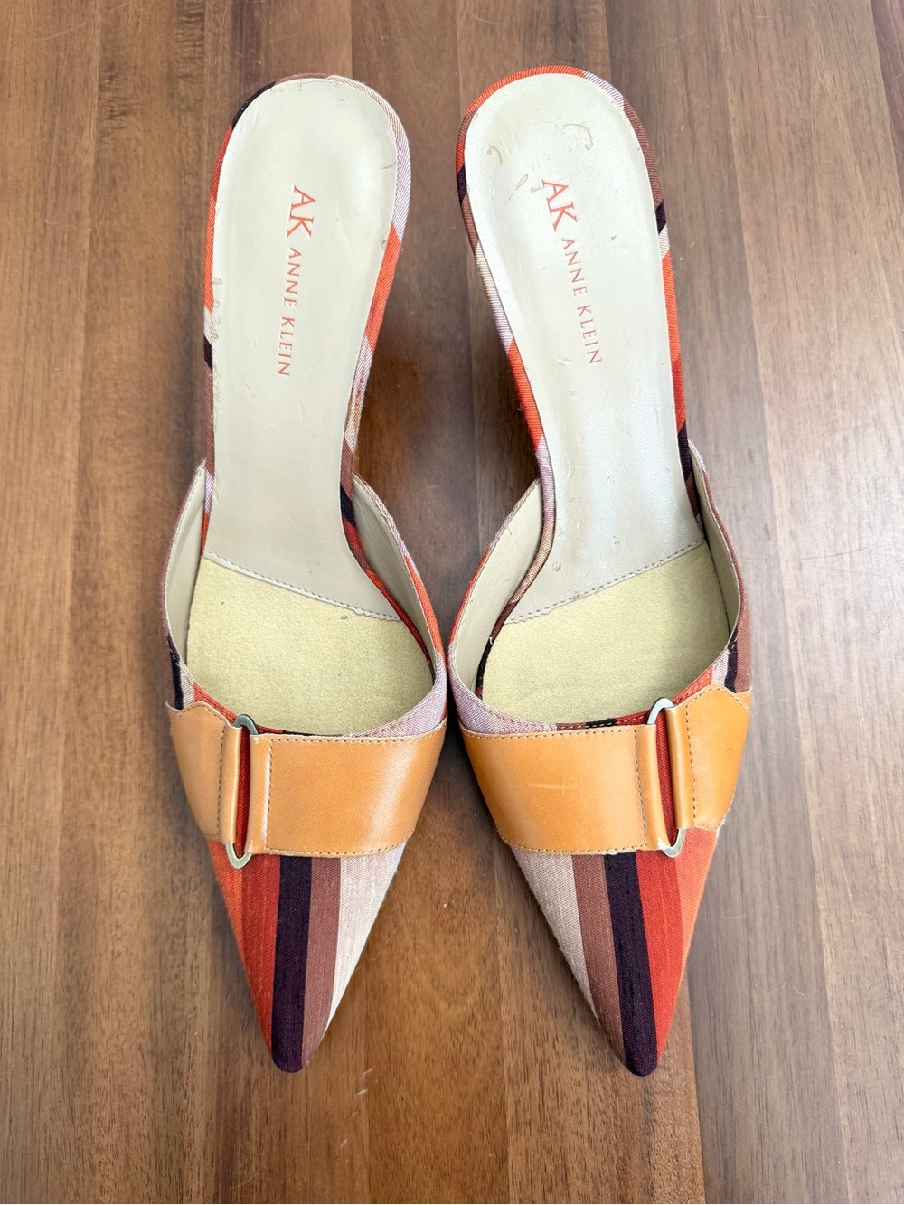 AK Anne Klein Striped Pointed Toe Mule Heels Size 9M 3” Heel - Picture 4 of 7